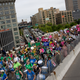 New Yorkers protest in favor of abortion rights on May 14, 2022 in Brooklyn, after a leaked Supreme Court draft showed a majority of justices favor overturning Roe vs. Wade.